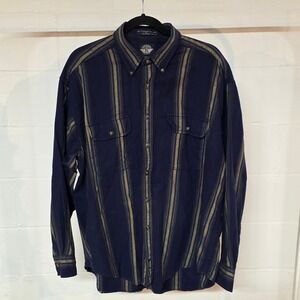 Vintage 90s Dockers Large Navy Blue Stripe Long Sleeve Soft Cotton Button Shirt